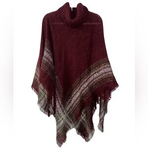 NEW Elegant Red Poncho Sweater with Fringe